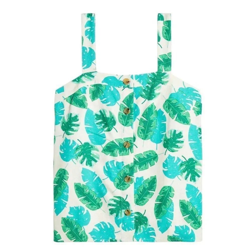 J. Crew Blouse Women's XS Palm Print Linen Blend Resort Vacation Tank